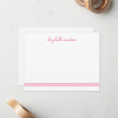 Roze Blush Script Triple Stripe Modern Trendy Notitiekaartje (Voorkant / Achterkant in situ)