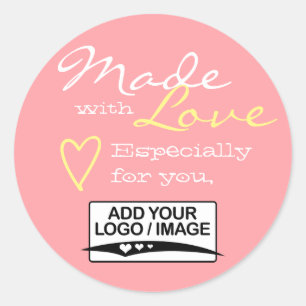 Roze Blush Simple Made with Love Logo Sjabloon Ronde Sticker