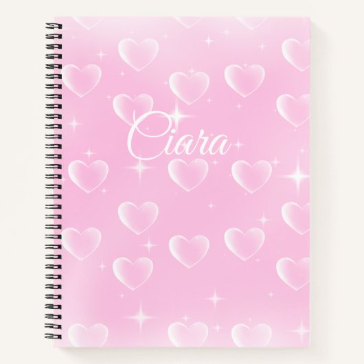 Roze blush sprankeling en harten notitieboek (Voorkant)