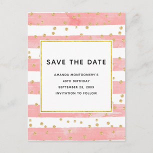 Roze Blush Stripes en Gold Confetti Save the Date Uitnodiging Briefkaart
