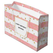 Roze Blush Stripes | Faux Gold Confetti Birthday Groot Cadeauzakje (Achterkant Gekanteld)