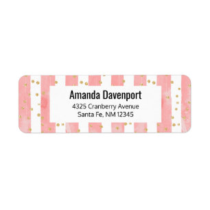 Roze Blush Stripes   Faux Gold Confetti Etiket