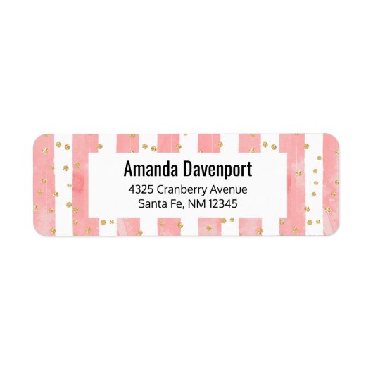 Roze Blush Stripes | Faux Gold Confetti Etiket (Voorkant)