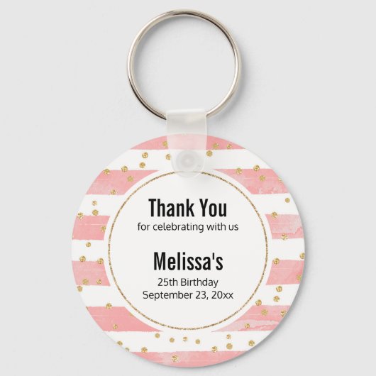 Roze Blush Stripes | Faux Gold Confetti Favor Sleutelhanger (Voorkant)