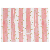 Roze Blush Stripes | Faux Gold Confetti Groot Cadeauzakje (Achterkant)