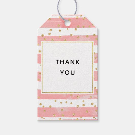 Roze Blush Stripes | Faux Gold Confetti Hartelijk  Cadeaulabel (Voorkant)