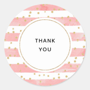 Roze Blush Stripes Faux Gold Confetti Hartelijk Ronde Sticker