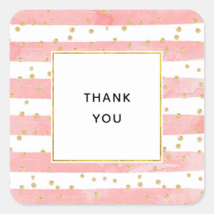 Roze Blush Stripes   Faux Gold Confetti Hartelijk  Vierkante Sticker