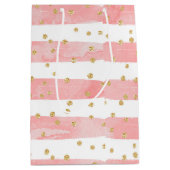 Roze Blush Stripes | Faux Gold Confetti Medium Cadeauzakje (Voorkant)