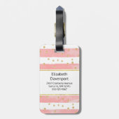 Roze Blush Stripes & Faux Gold Confetti Monogram Bagagelabel (Achterkant verticaal)