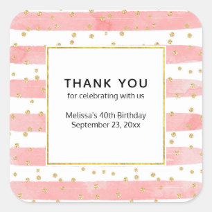 Roze Blush Stripes   Faux Gold Confetti Party Vierkante Sticker