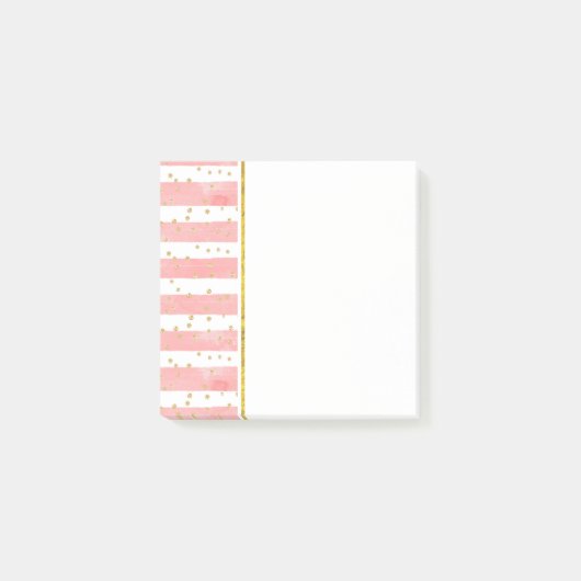 Roze Blush Stripes | Faux Gold Confetti Post-it® Notes (Voorkant)