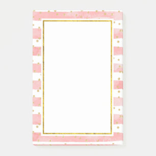 Roze Blush Stripes Faux Gold Confetti Post-it® Notes