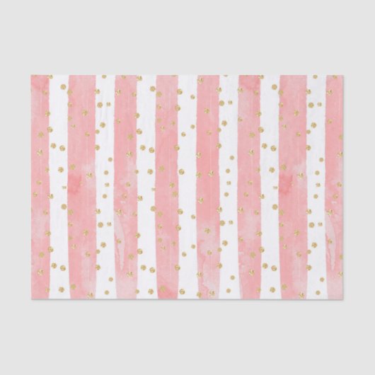 Roze Blush Stripes | Faux Gold Confetti Tissuepapier (Voorkant)