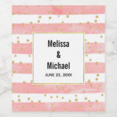 Roze Blush Stripes | Faux Gold Confetti Wedding Wijn Etiket (Enkel label)
