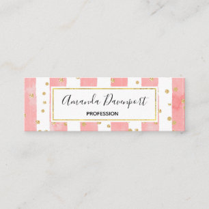 Roze Blush Stripes met Faux Gold Confetti Mini Visitekaartje
