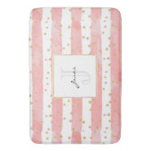 Roze Blush Stripes | Monogram Faux Gold Confetti Badmat (Voorkant Verticaal)