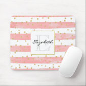 Roze Blush Stripes | Monogram Faux Gold Confetti Muismat (Met muis)