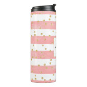 Roze Blush Stripes | Monogram Faux Gold Confetti Thermosbeker (Gedraaid links)