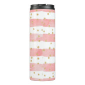 Roze Blush Stripes | Monogram Faux Gold Confetti Thermosbeker (Achterkant)