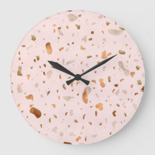 Roze Blush Terrazzo met gouden kopervlekken Grote Klok