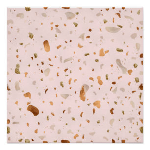 Roze Blush Terrazzo met gouden kopervlekken Perfect Poster