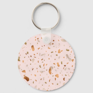 Roze Blush Terrazzo met gouden kopervlekken Sleutelhanger