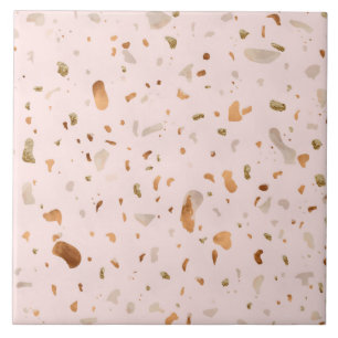 Roze Blush Terrazzo met gouden kopervlekken Tegeltje
