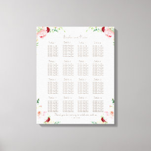 Roze Blush Watercolor Pioen Huwelijks Zitplaatskaa Canvas Afdruk