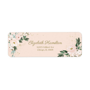 Roze Blush Waterverf Bloemen Boeket Elegant Etiket