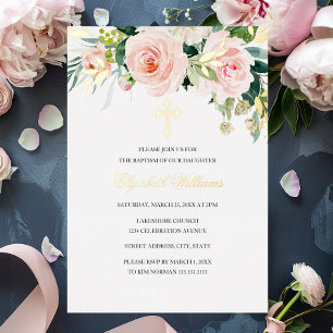 Roze Blush Waterverf Bloemen Meisje Dop Folie Uitnodiging