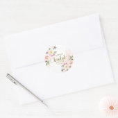 Roze Blush Waterverf Bloemige Bruidsuitnodiging Ronde Sticker (Envelop)