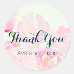 Roze Blush Waterverf Blooms Dank u Seal Ronde Sticker
