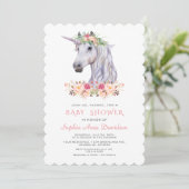 Roze Blush Waterverf Eenhoorn Meisje Baby Shower Kaart (Staand voorkant)