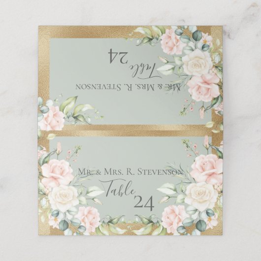 Roze Blush Waterverf Elegant Script Green (Buitenkant ongevouwen)