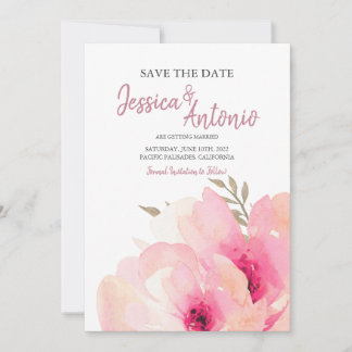 Roze Blush Waterverf Pioen Save The Date Trouwen
