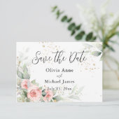 Roze Blush Waterverfrozen Opslaan Datum Save The Date (Staand voorkant)