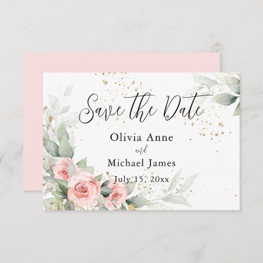 Roze Blush Waterverfrozen Opslaan Datum Save The Date (Voorkant / Achterkant)