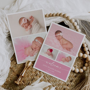 Roze Blush Welkom Baby Foto Aankondigingskaart Kaart