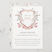 Roze blush Wilde Waterverf Crest Afstuderen Bedankkaart (Voorkant / Achterkant)