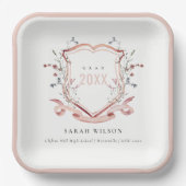 Roze blush Wilde Waterverf Crest Afstuderen Papieren Bordje (Voorkant)