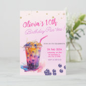 Roze Boba Tea Meisje Verjaardag Party Uitnodiging (Staand voorkant)
