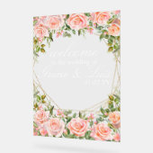 Roze Boeket Botanische Bloemen Gouden Bruiloft Acryl Bord (Hoek)