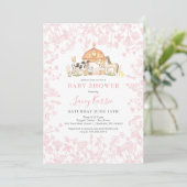 Roze boerderij baby shower uitnodiging (Staand voorkant)