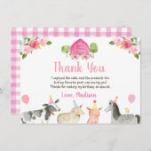 Roze Boerderij Barnyard Birthday Dank u Bedankkaart (Voorkant / Achterkant)