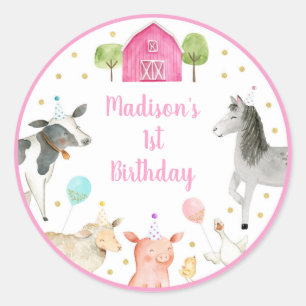 Roze Boerderij Barnyard Birthday Ronde Sticker