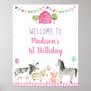 Roze Boerderij Barnyard Birthday Welkomstteken Poster