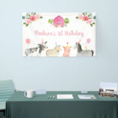Roze Boerderij Barnyard Floral Birthday Spandoek (Beurs)