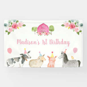 Roze Boerderij Barnyard Floral Birthday Spandoek