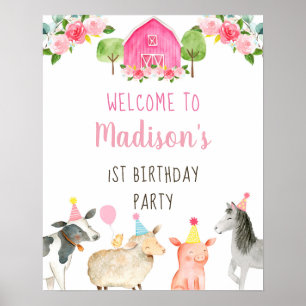 Roze Boerderij Barnyard Floral Birthday Welcome Poster